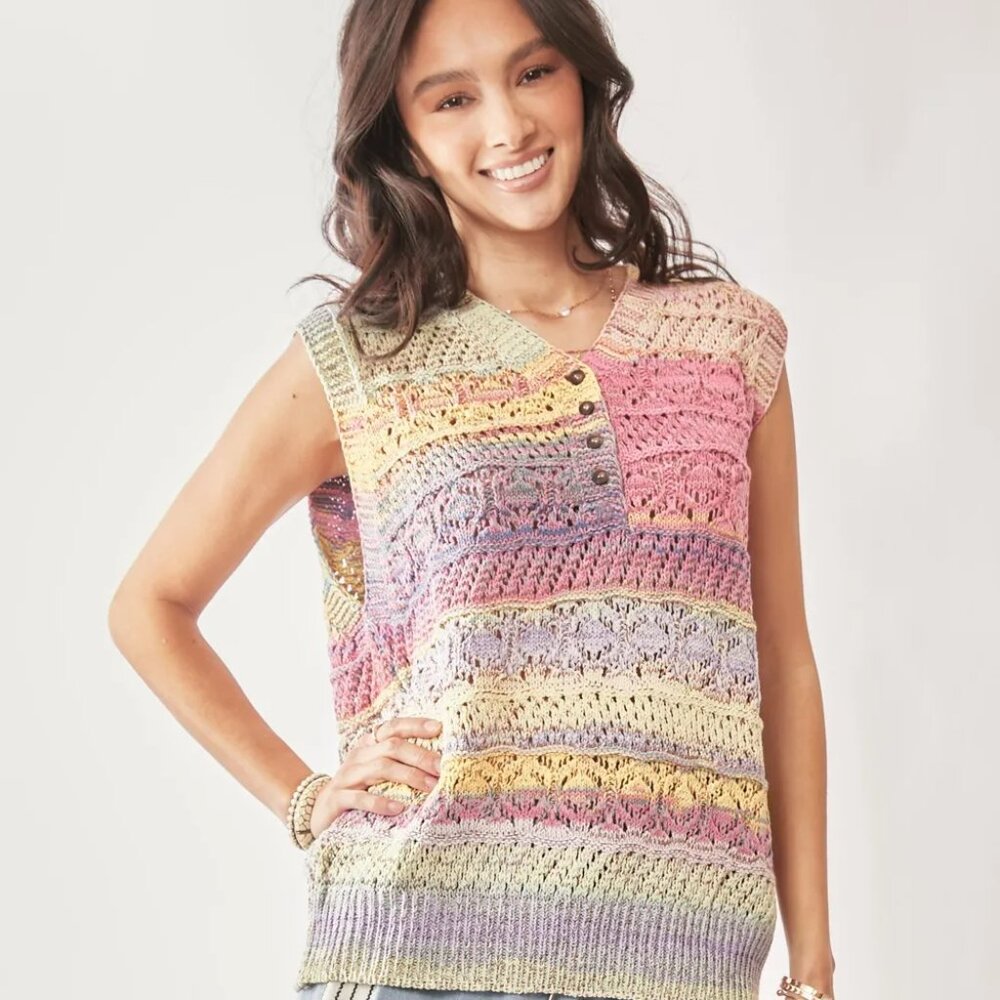 Davi & Dani Multi Color Crochet Sleeveless Knit Vest Top